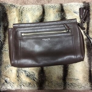 Brown leather coach clutch